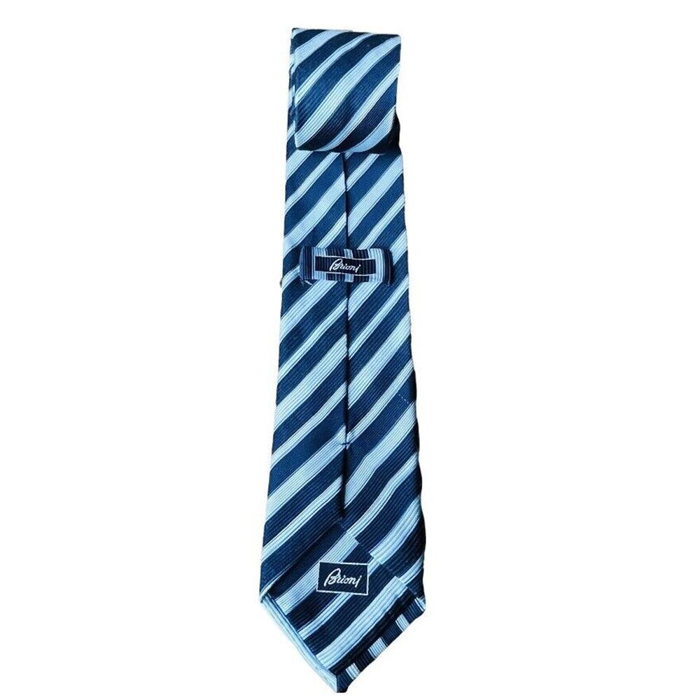 Brioni Handmade Neck Tie Blue Italy Luxury Silk Striped Men